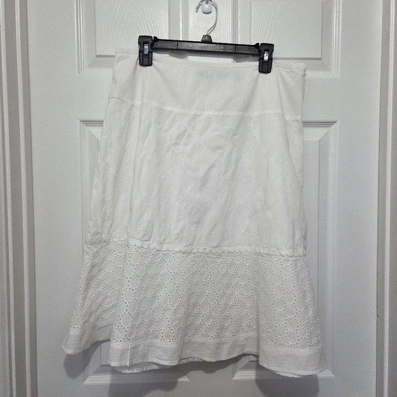 Requirements Dresses & Skirts - Vintage Requirements White Embroidered Eyelet Cotton Midi Skirt Size 14 Boho